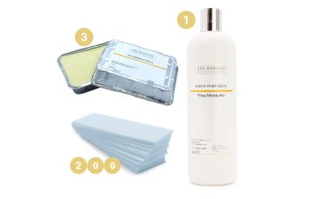3 kg de cera sólida blanca + 2 paquetes de bandas + aceite post depil
